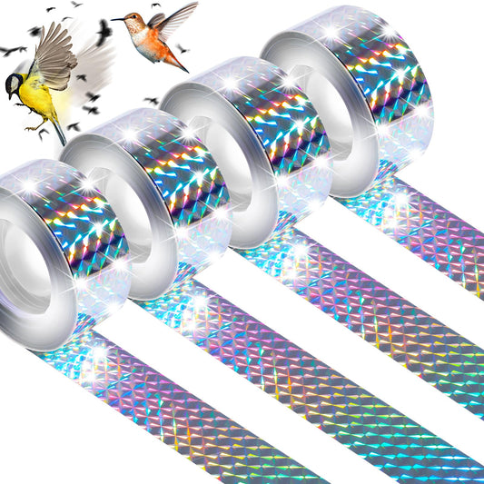 ASTER 4Rolls 264ft x 2.4cm Bird Repellent Scare Tape, Eco-friendly Deterrent Bird Tape, Double Sided Reflective Bird Repellent Tape to Keep Bird Away From Your Orchard, Patio and Garden
