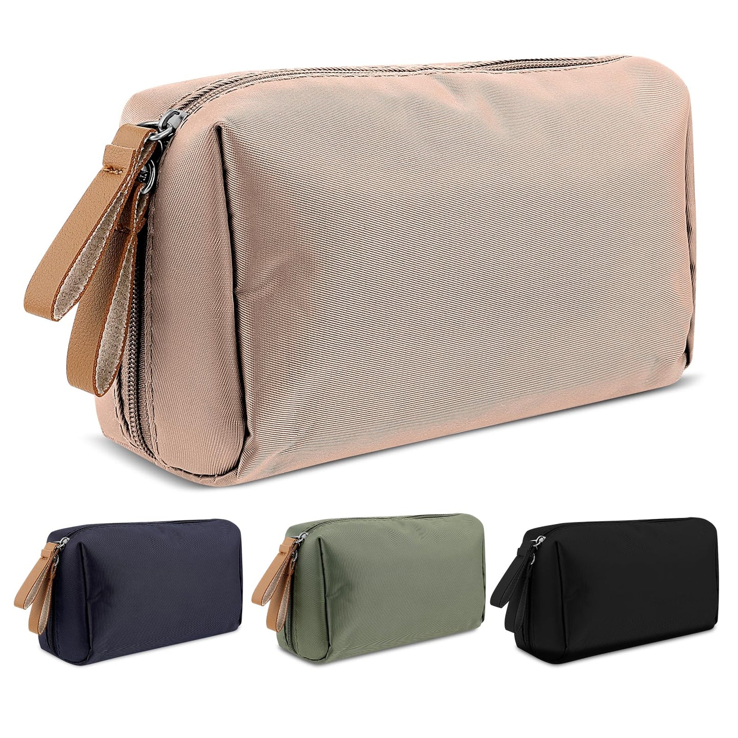 Aster Small Make up Bag, Travel Cosmetic Bag, Portable Versatile Zipper Makeup Pouch with Handle, Small Cute Waterproof Makeup Bag for Women Girls(Khaki)