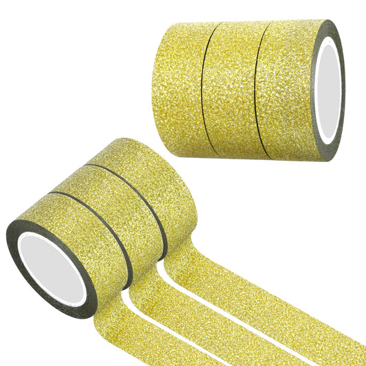 ASTER 3 Rolls Gold Glitter Washi Tape, 15 M Self Adhesive Glitter Duct Tape Crafting Decorative Tape for DIY, Bullet Journal, Scrapbook Supplies, Gift Wrapping
