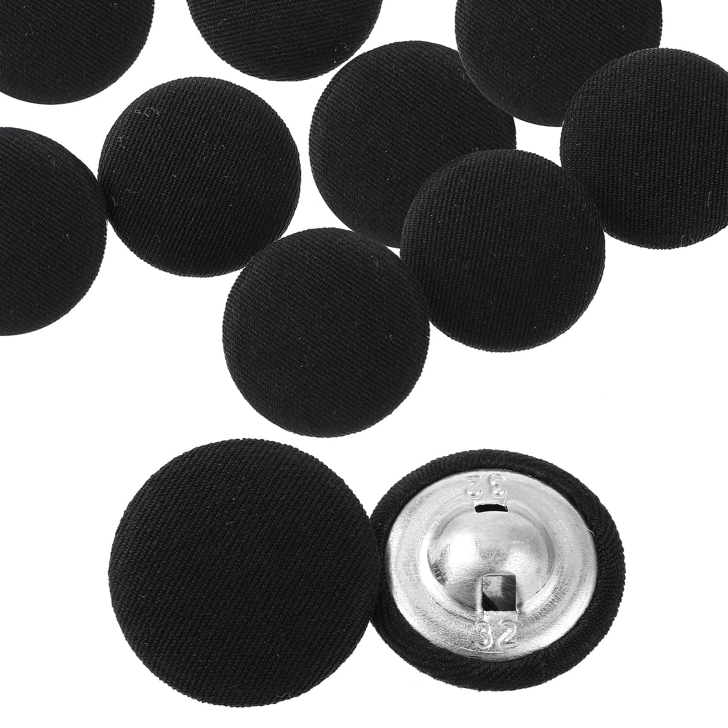 10 Pcs 20mm Fabric Covered Black Buttons, Round Metal Shank Crafting Sewing Buttons for Suits Dress Gowns Blouses, Vintage Covered Cloth Button for DIY Project (Black)