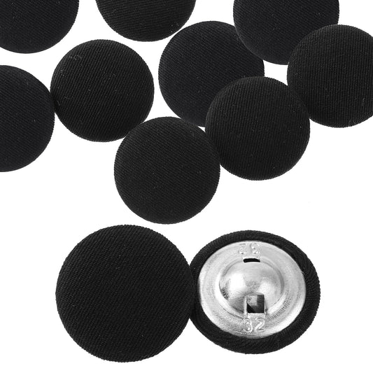 10 Pcs 20mm Fabric Covered Black Buttons, Round Metal Shank Crafting Sewing Buttons for Suits Dress Gowns Blouses, Vintage Covered Cloth Button for DIY Project (Black)