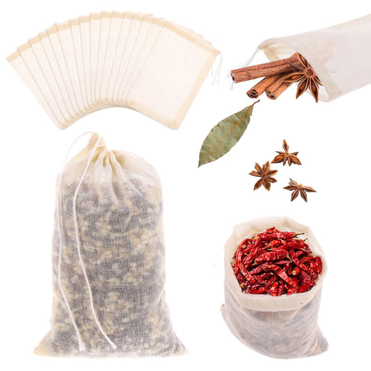 Thinp Spice Bags for Cooking,25 Pcs Cotton Disposable Tea Bags Sachet Bags Empty Tea Filter Bags Unbleached Tea Bags Muslin Bags with Drawstring Reusable Tea Bags for Loose Tea(3.9 X3.1 Inch)