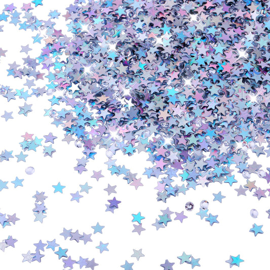 Aster 3000 Pcs Star Confetti with Diamond, 30g 6mm Metallic Foil Sprinkles Table Glitter Confetti, Twinkle Sequins Scatter Star Confetti for Birthday Party Halloween Christmas Decoration(AB Silver)