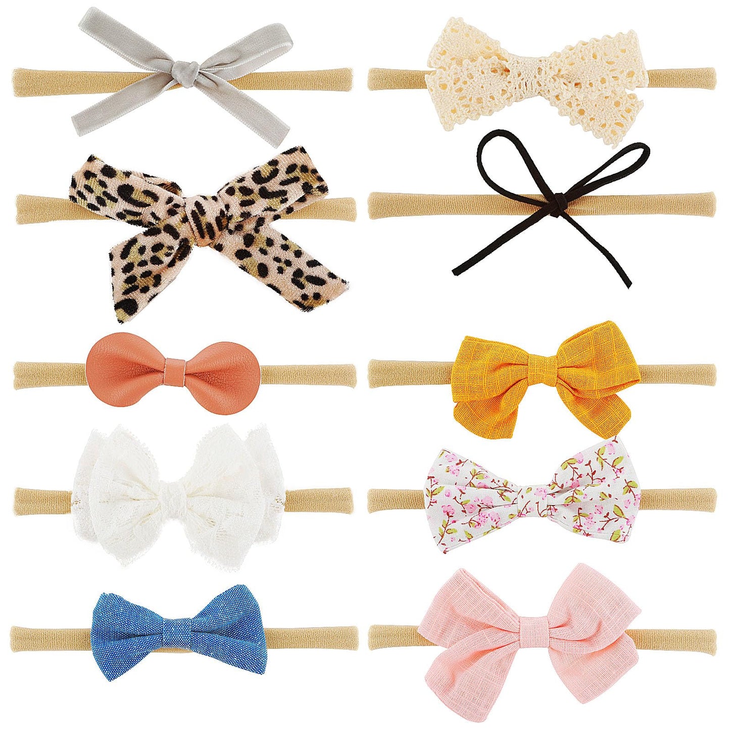 10 Pcs Baby Girl Headbands, Cute Sweet Newborn Bows Headbands, Nylon Elastics Hairbands Hair Accessories for Newborns, Infants, Toddlers, Baby, Girl(Handmade - Easy to Wear)