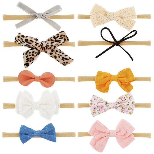 10 Pcs Baby Girl Headbands, Cute Sweet Newborn Bows Headbands, Nylon Elastics Hairbands Hair Accessories for Newborns, Infants, Toddlers, Baby, Girl(Handmade - Easy to Wear)