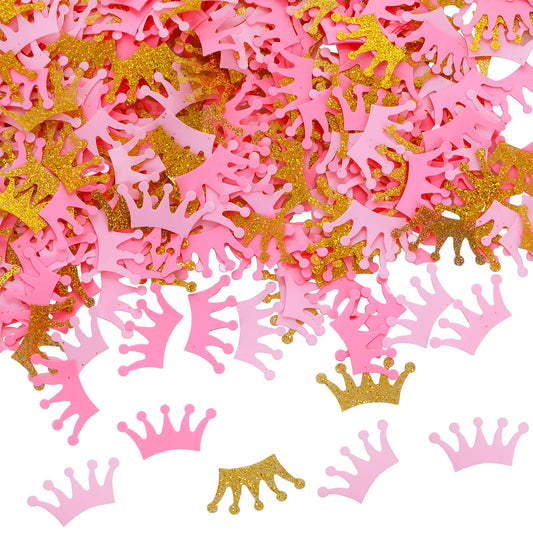 Aster 300Pcs Gold Pink Crown Confetti, Glittery Prince King Crown Confetti Centerpieces Cute Tags Table Scatter Decor for Princess Baby Shower Birthday Party
