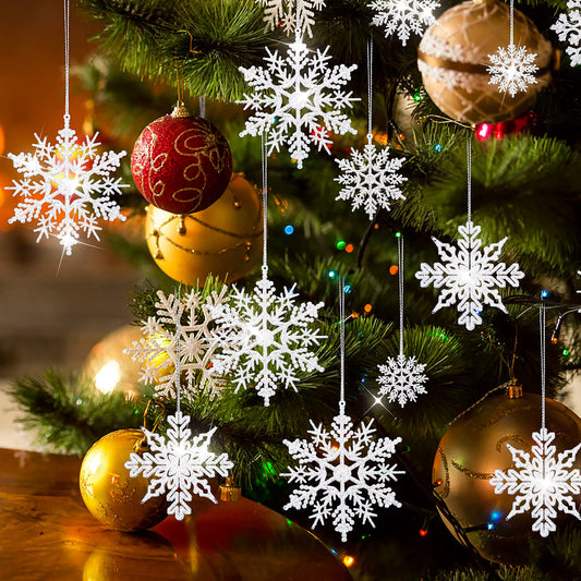 ASTER 40 Pcs Sparkling Christmas Tree Ornaments, Assorted Sizes Hanging Xmas Snowflake Winter Hanging Snowflake for ceiling window Indoor Outdoor