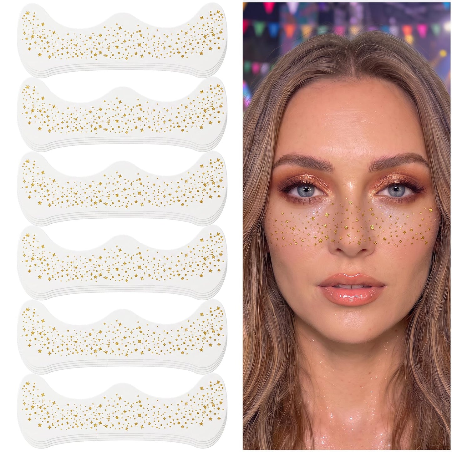 24PCS Glitter Freckles Face Tattoo, Sparkle Freckles (Gold)