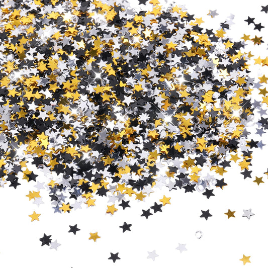 Aster 3000 Pcs Star Confetti with Diamond, 30g 6mm Metallic Foil Sprinkles Table Glitter Confetti, Twinkle Sequins Scatter Star Confetti for Birthday Party Halloween Christmas Decoration(Black, Gold)