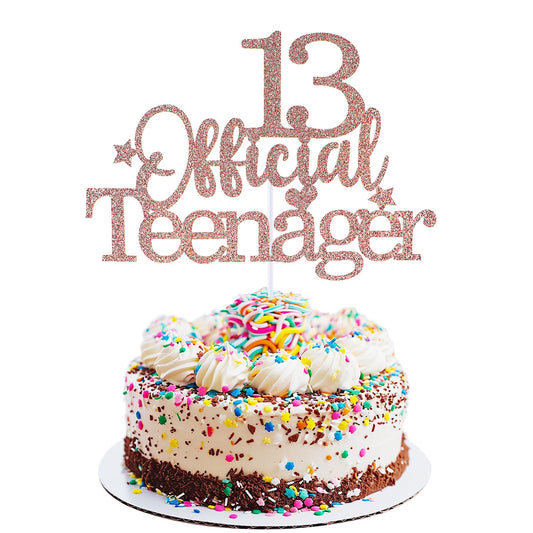 Prasacco 13 Offiicial Teenager Cake Topper, Giltter Cake Topper with Stars Birthday Cake Decorations for Teens 13th Boys and Girls Birthday Party Supplies (Gold)