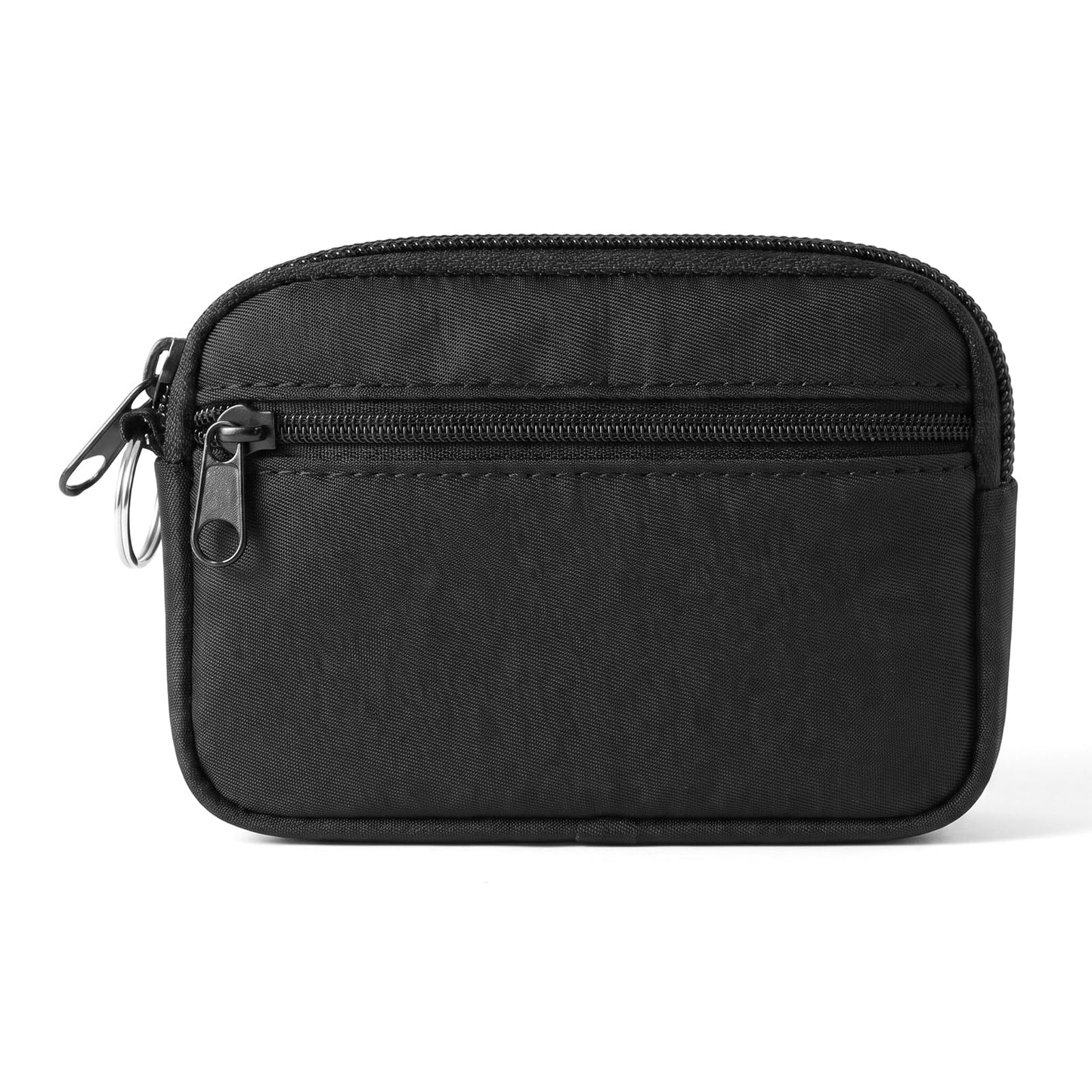Mini Coin Pouch, Black Mini Keychain Pouch with Double Zipper