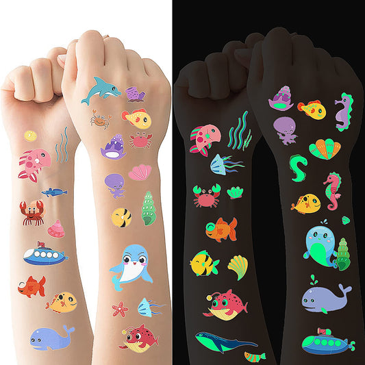 10 Sheets Glow Temporary Tattoos Stickers for kids, Glow in The Dark Luminous Tattoo Stickers, Under Sea Ocean Animals Temporary Glow in The Dark Tattoo Stickers for Boys Girls