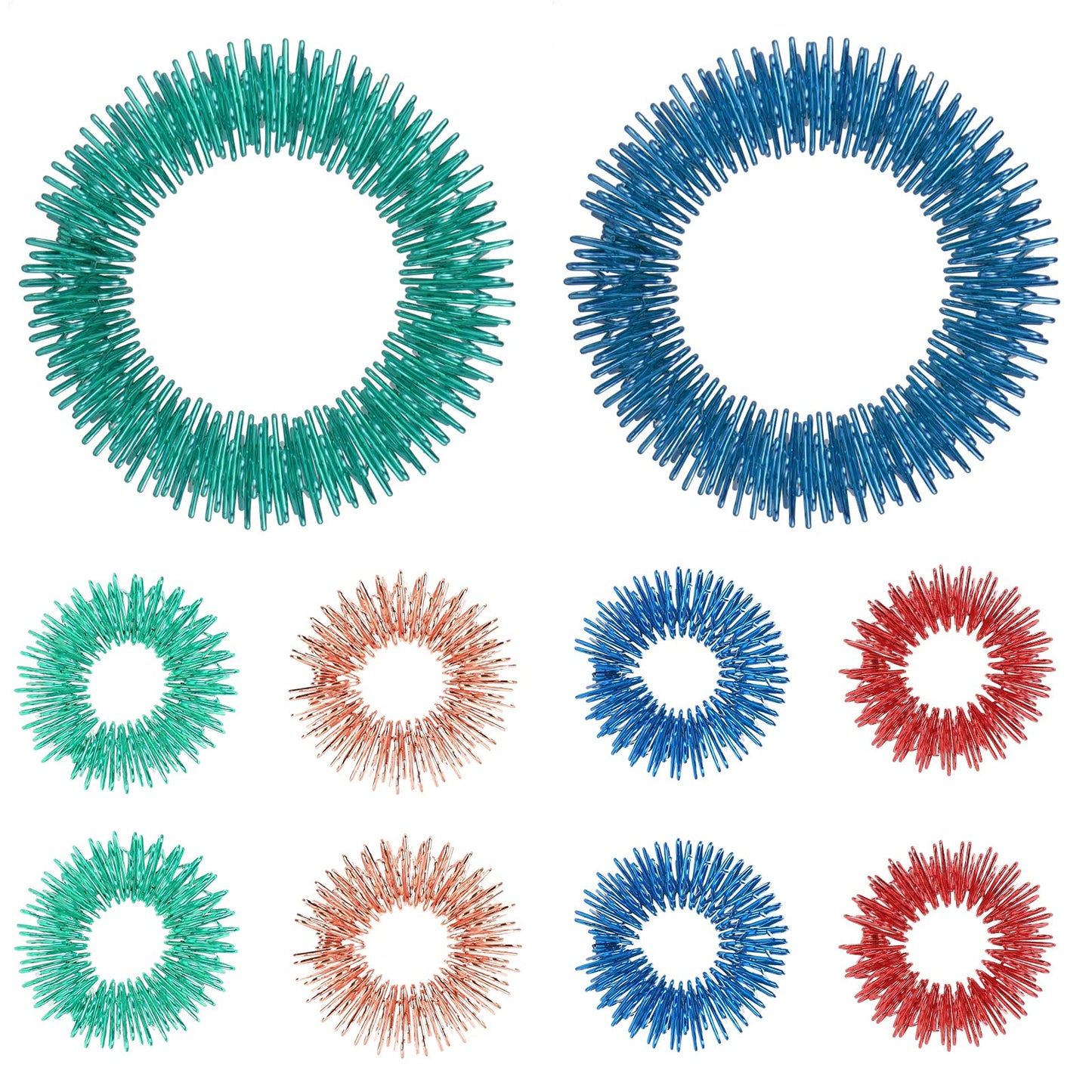 10 Pieces Acupressure Rings Spiky Sensory Finger Rings Set, 8pcs Spikey Sensory Finger Rings 2pcs Wrist Acupressure Massage Rings,Massage Fidget Rings for Promoting Blood Circulation, Stress Relief