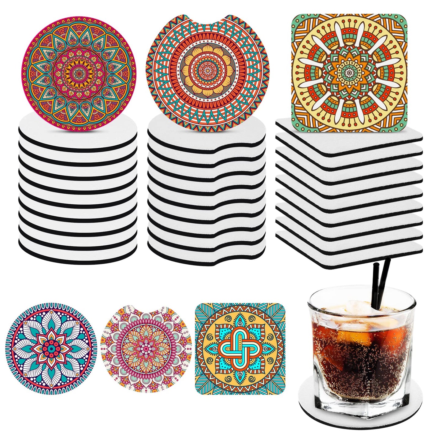 ASTER Sublimation Blank Coasters, Sublimation Blank Car Coaster Heat Transfer Sublimation Blanks Products DIY Personalised Waterproof Cup Mat for Drinks, DIY Crafts Supplies (24 Pieces)