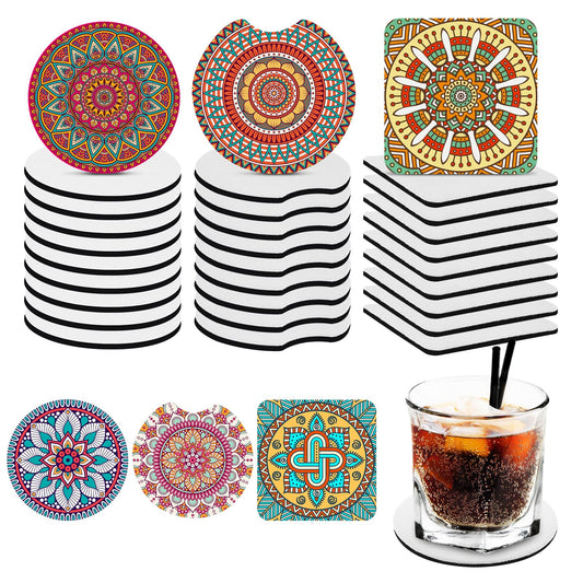 ASTER Sublimation Blank Coasters, Sublimation Blank Car Coaster Heat Transfer Sublimation Blanks Products DIY Personalised Waterproof Cup Mat for Drinks, DIY Crafts Supplies (24 Pieces)