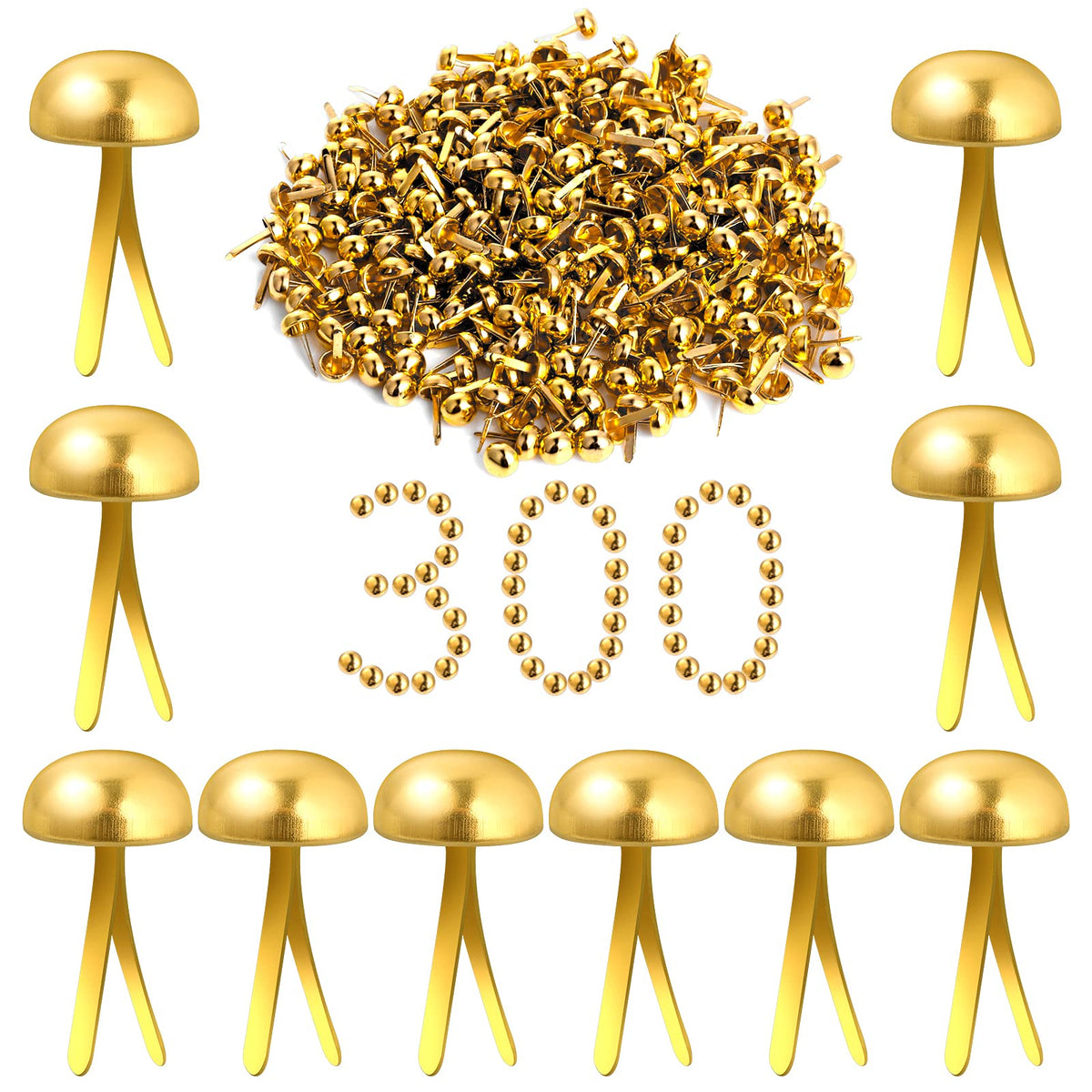 ASTER 300 Pieces Paper Fasteners Brads Mini Gold Paper Fasteners Round Brass Fasteners for Art Crafting Decorative Scrapbooking DIY Projects (0.3 x 0.47 Inch)