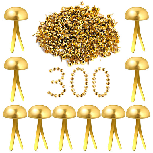 ASTER 300 Pieces Paper Fasteners Brads Mini Gold Paper Fasteners Round Brass Fasteners for Art Crafting Decorative Scrapbooking DIY Projects (0.3 x 0.47 Inch)