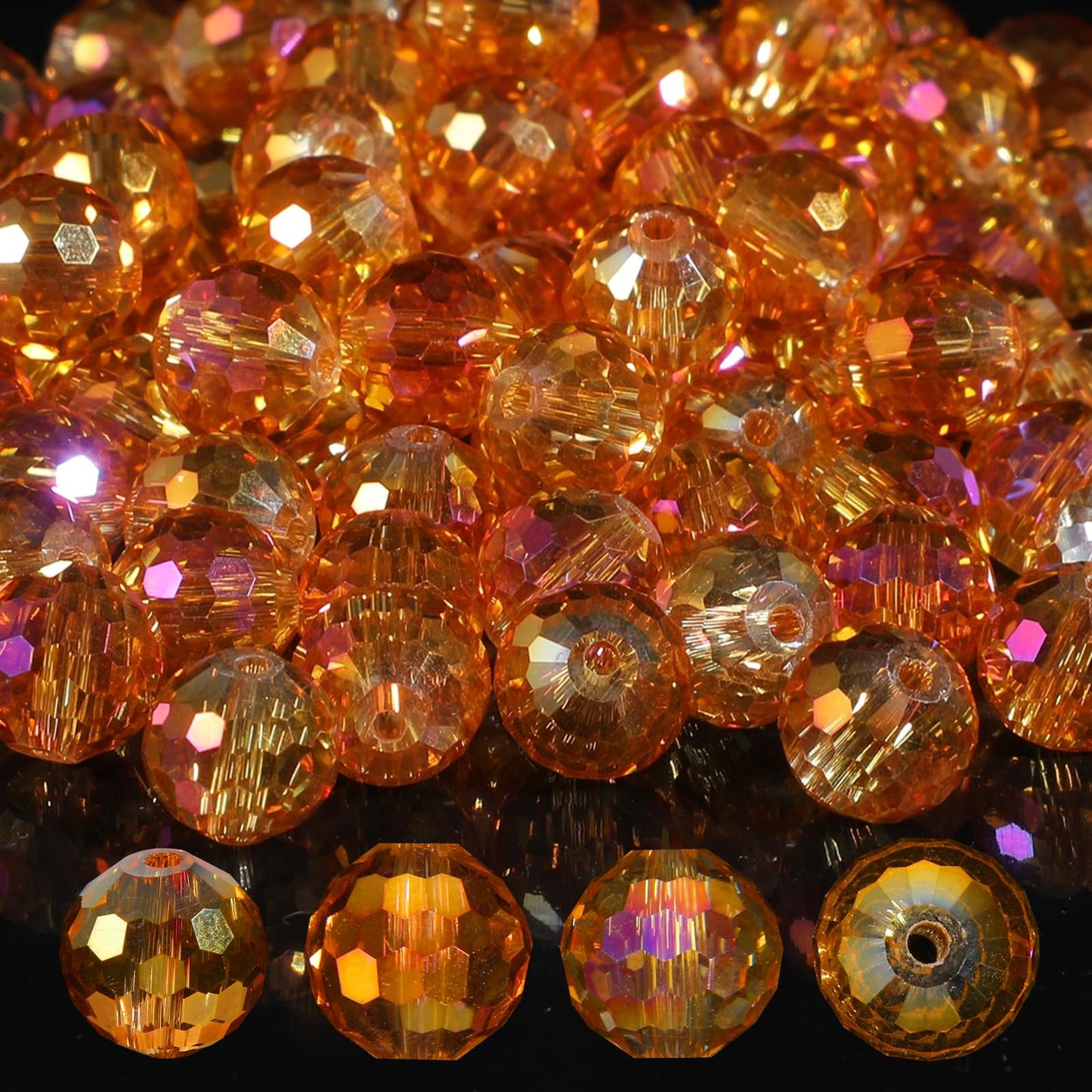 100pcs Large Glass Beads for Threading, 10mm Round Faceted Glass Beads