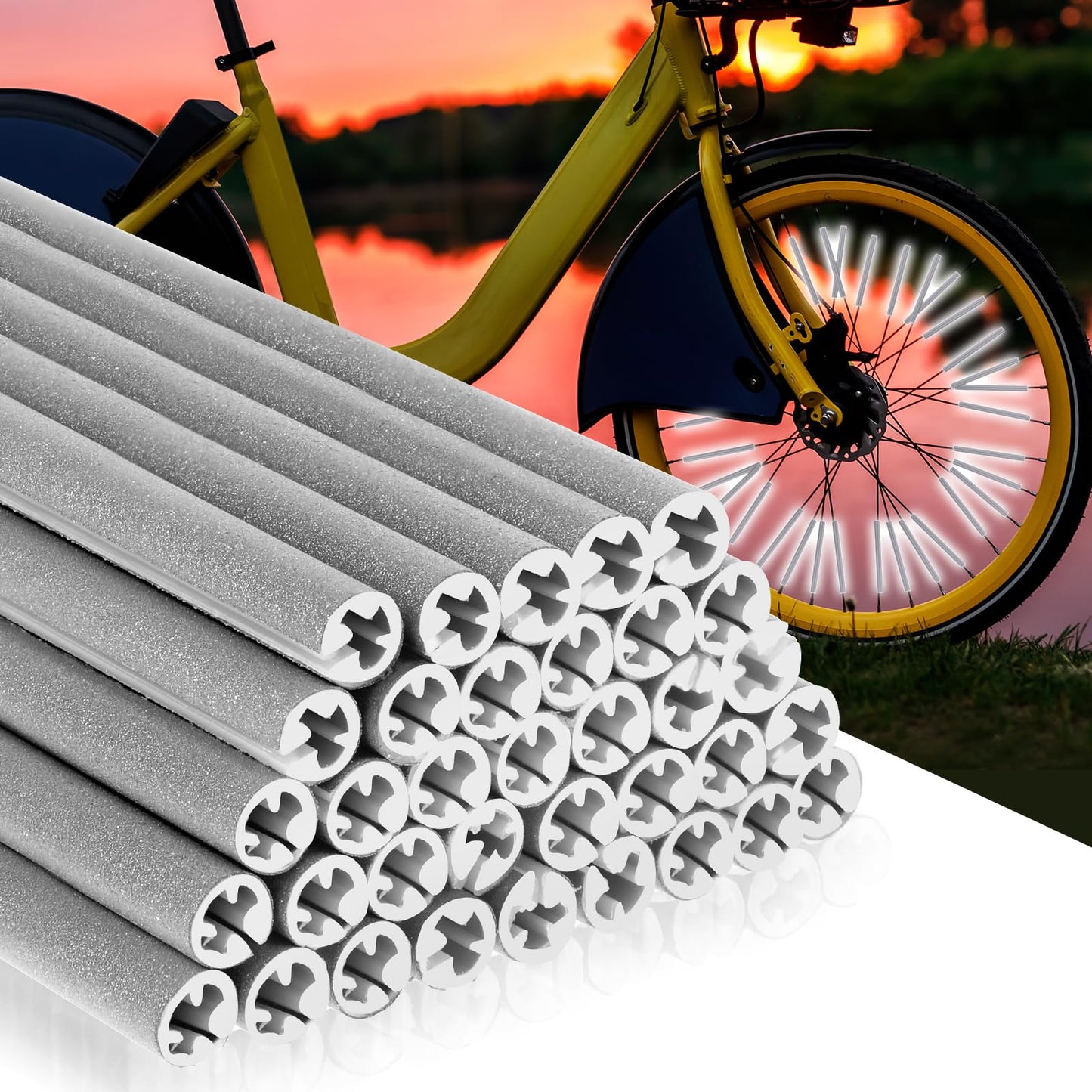 ASTER Bike Reflectors, 36 Pcs Bike Wheel Spoke Reflectors, 360° Visibility Waterproof Universal Bicycle Reflective Clips for Night Riding - Easy Installation - Fit for All Standard Bike (Silver)