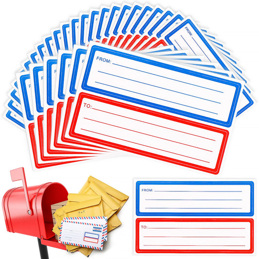 to from Return Address Mailing Labels, 100 Pcs Blank Mail Address Label Stickers, 4.5 x 3.5 Inch Self Adhesive Handwriting to/from Address Tags Sticker, Gift Tags for School, Home, Office(Red, Blue)