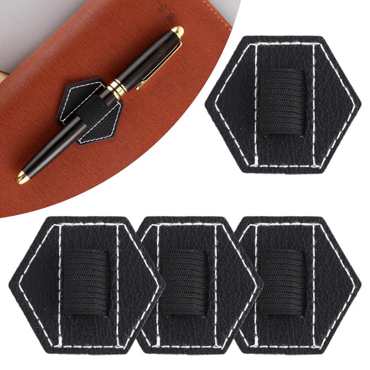 ASTER 4Pcs Self Adhesive Pen Clip for Notebook Pen Loop Holder for Notebooks Elastic Clipboard Pen Holder PU Leather Pen Sleeve Pen Clips for Journal, Planner, Notebook