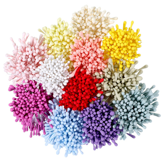 Axafazup 1920 Pcs Artificial Flower Stamens for Crafts, 12 Colors Double Headed Floral Pistils, 2 mm Pearl Stamens for DIY Wedding Bouquet Scrapbook Party Decoration