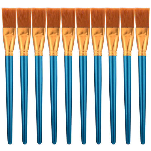 10 Pieces Paint Brushes for Acrylic Painting, Nylon Paint Brushes 1 Inch Wide Flat Paint Brushes Set for Artists Professional Amateurs Gouache & Acrylics Watercolors Gouache Acrylic Painting Blue