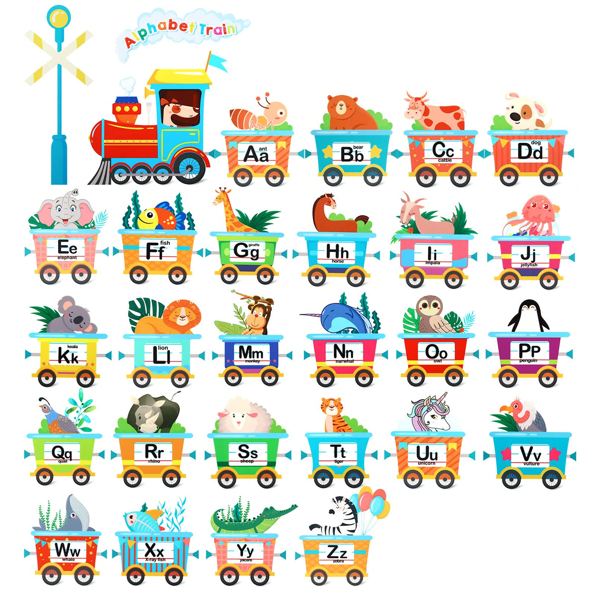 ASTER 37 Pieces Alphabet Train Bulletin Board Display Set Early Learning Train Bulletin Board Cards Alphabet A-Z for Kids and Teens Rooms Nursery Room Decorations