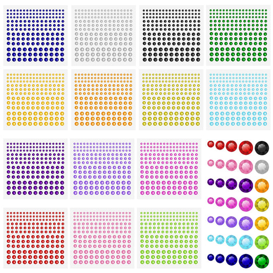 Aster Rhinestone Stickers 14 Colors 2310 Pcs Self Adhesive Gems Stickers Bling Rhinestones for Face Nail Body Makeup 14 Embellishment Stickers Sheet for Decorations Crafts Holiday Makeup Party