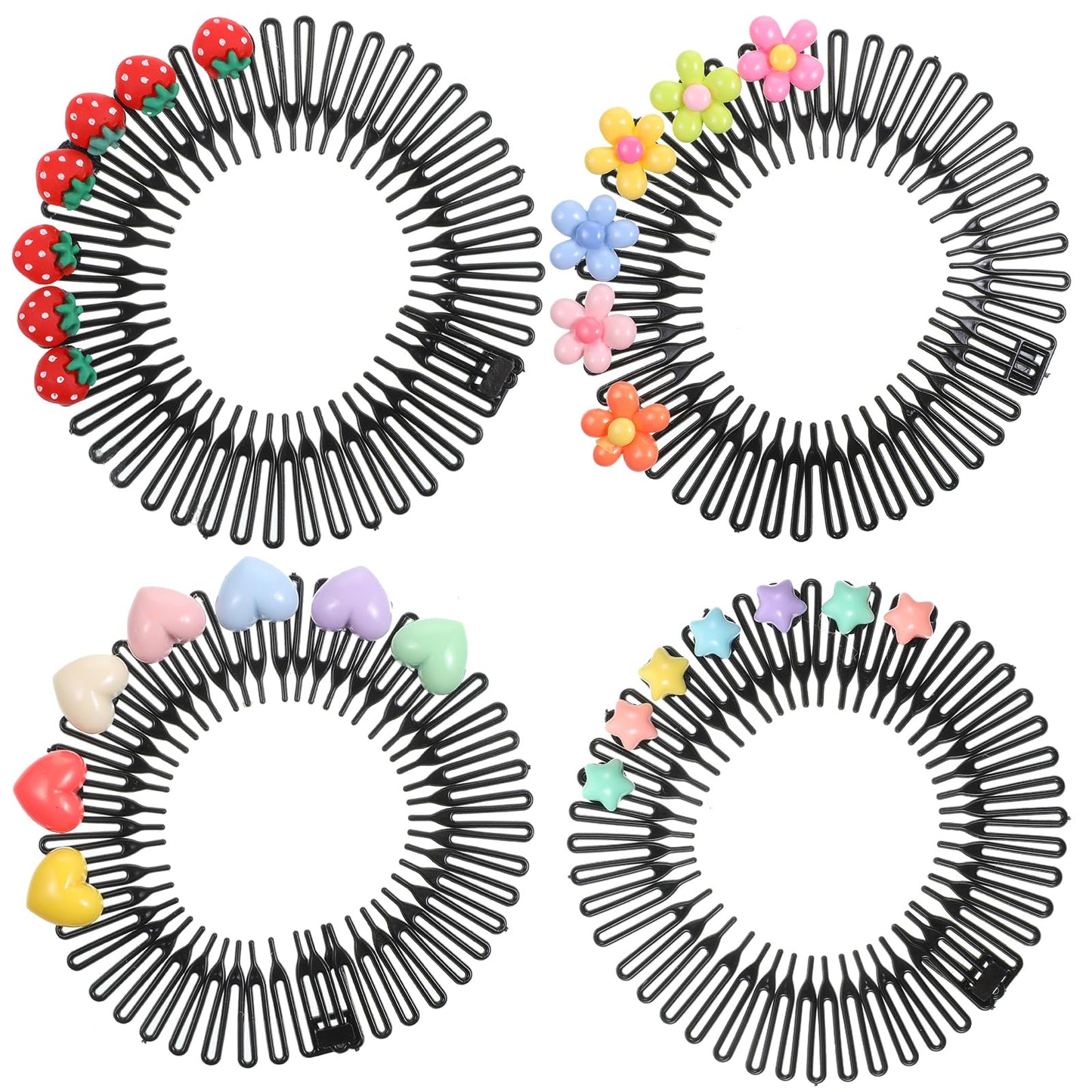 Pack of 4 Fully Circular Stretch Combs Flexible Plastic Adjustable