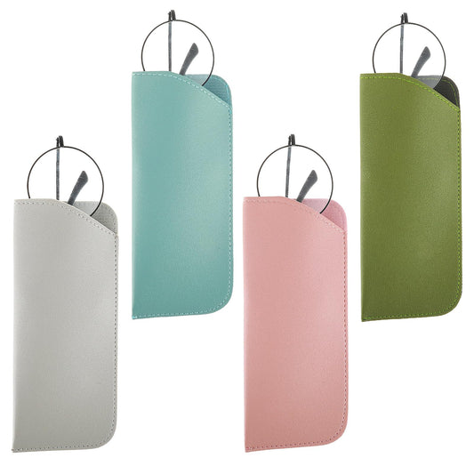 ASTER 4Pcs PU Leather Glasses Pouch Soft Glasses Cases, 7 x 3 Inch Portable Glasses Pouch Travel Sunglasses Pouch for Women Men Kids (Cute Style)