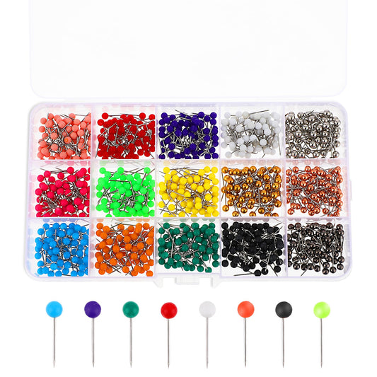 Aster 900 Pcs Map Push Pins, 1/8 inch Push Pins for Pinboard, 15 Colors Map Tacks Drawing Push Pins Plastic Round Head Tacks with Steel Points for Travel Map Bulletin Board Fabric Marking Decorative