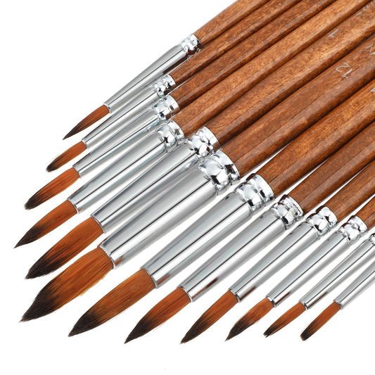 Watercolor Brushes 12Pcs Watercolor Painting Brush Set Round Pointed Tip Artist Paint Brushes Professional Detail Paint Brushes for Watercolor Acrylics Gouache Oil