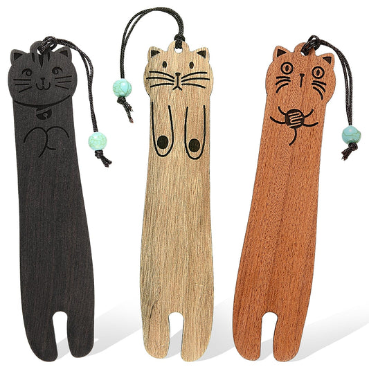 Aster 3 Pcs Cute Cat Bookmarks, Wooden Bookmark for Cat Lovers, Kawaii Cat Wood Bookmark Cute Natural Wooden Carving Book Mark for Women Teachers Students Book Lovers Reading, Cat Lover Gifts