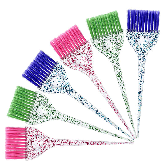 ASTER 6 Pieces Hair Dye Brush Set, Hair Colour Brush, Tint Brushes Tint Applicator with Colorful Soft Bristles and Glitter Handle for DIY Hair Coloring Salon Hair Dyeing, 3 Colors