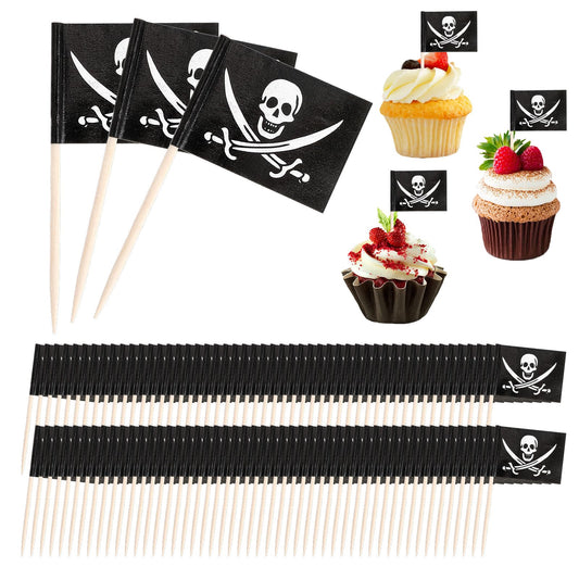 100 Pack Toothpick Flag, Pirate Cocktail Toothpicks Flags Cake Toppers Small Toothpick Mini Stick Cupcake Toppers Fruit Cupcakes Toppers Food Stick Flags Decorations for Party Bar Sport Events