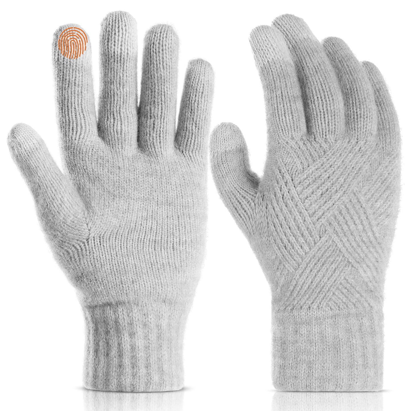 ASTER Winter Gloves for Women, Thickened Wool Fleece Lining Heated Gloves Cold Weather, Dual-Layer Cashmere Elastic Thermal knit Lining Warm Gloves Winter Thermal Warm Gloves Touch Screen Gloves Grey