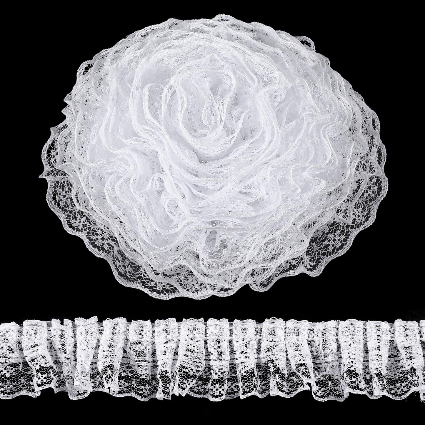 4.5 m Pleated Lace Trim, Double Layered White Lace Trim