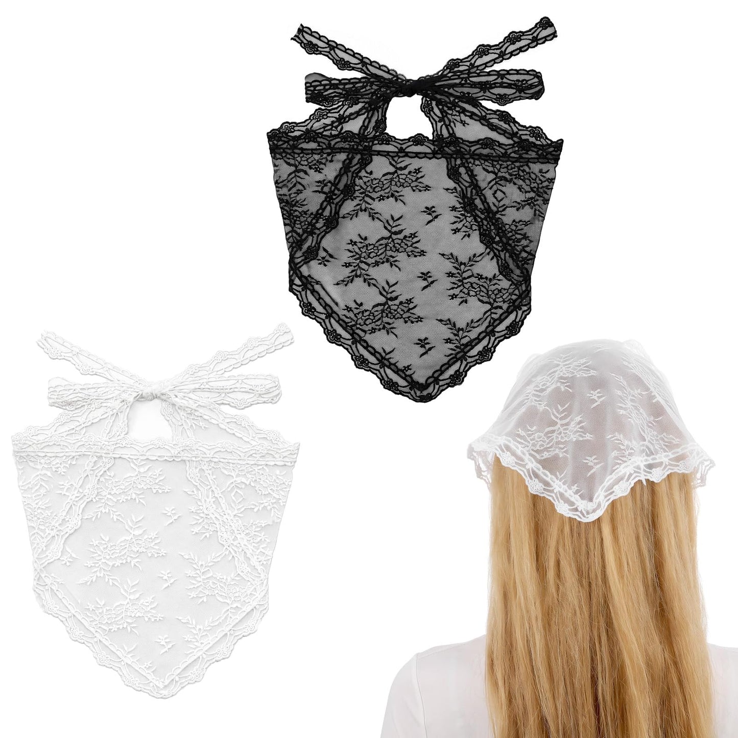 Pack of 2 White Lace Triangular Headscarf, Lace Triangle, Women's Bandana