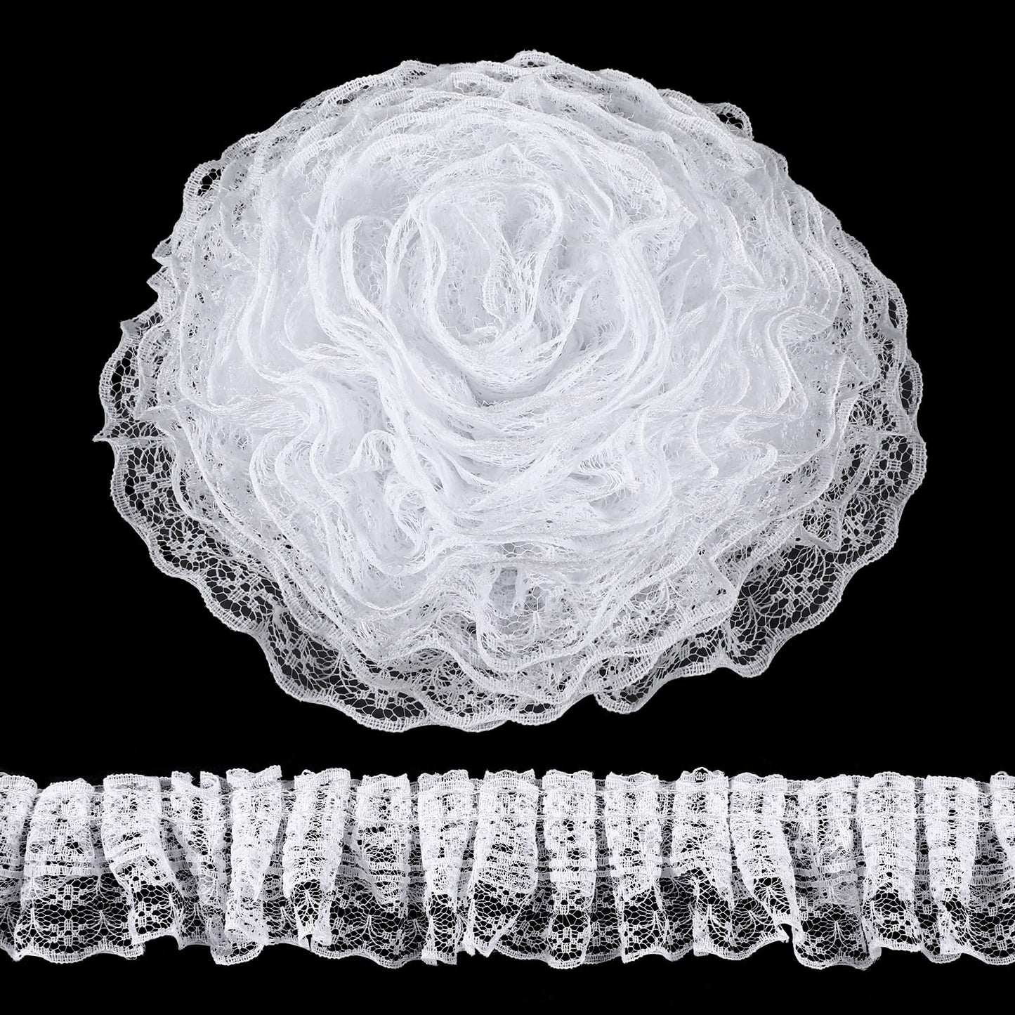 5 Yards White Ruffle Trim, Double-Layer Ruffle Lace Trim