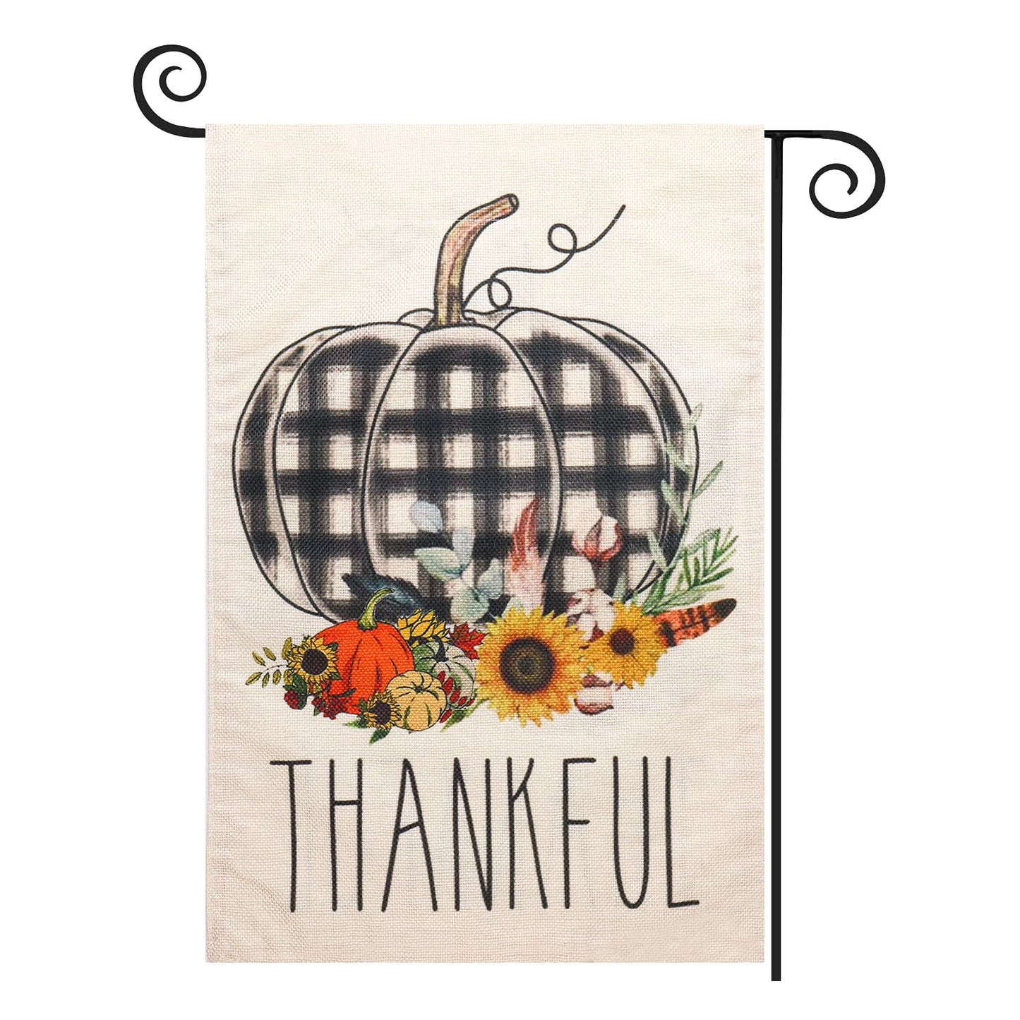 ASTER Welcome Thanksgiving Garden Flag 12.5 x 18 Inch ，Pumpkin Vertical Double Sided Stripe Thanksgiving Garden Flag for Yard Outdoor Decoration (Style D)