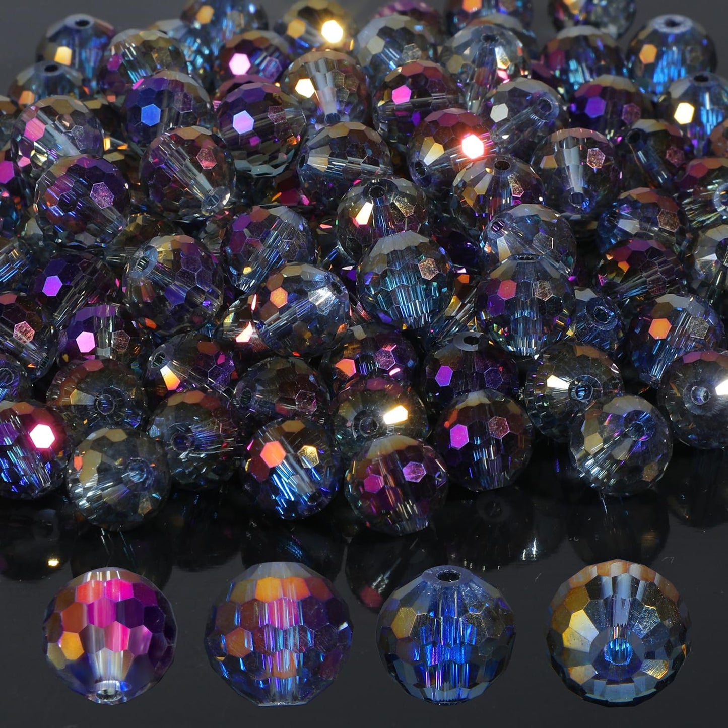 100pcs Large Glass Beads for Threading, 10mm Round Faceted Glass Beads
