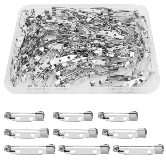 Prasacco 120pcs Brooch Pins Backs, Metal, Silver, 20/25/30mm, for DIY Crafts, Jewelry Making