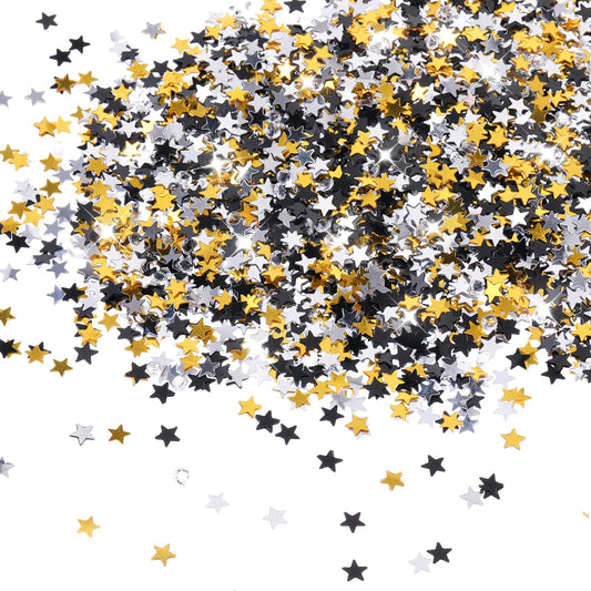 Aster 3000 Pcs Star Confetti with Diamond, 30g 6mm Metallic Glitter Foil Sprinkles Table Confetti, Twinkle Sequins Star Confetti for Birthday Party Halloween Christmas Decoration(Black, Gold, Silver)