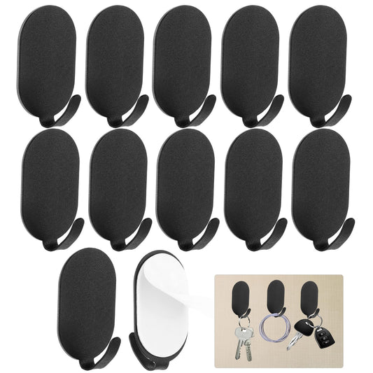 ASTER Adhesive Hook, 12 Pack Stainless Steel Sticky Hooks for Walls No Drilling Coat Hooks Towel Hooks for Bathrooms Removable Waterproof Wall Hanger for Hanging Loofah, Clothes, Robes(Black)