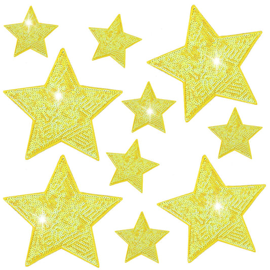 10 Pcs Star Patches Iron on, Glitter Star Patches for Clothing, Star Shaped Sequins Patches Appliqued, Embroidery Patches for Clothing Jeans Bags Hats DIY Crafts