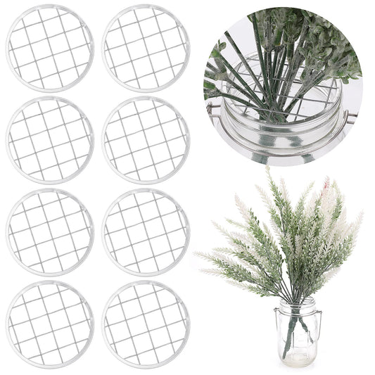 ASTER 8 Pieces Mason Flower Jar Frog Lid for Wide Mouth Mason Canning Jar Metal Flower Frog Lid Insert Flower Organizer Frog Lid Insert with Square Grids for Regular Mouth Mason Canning Jars