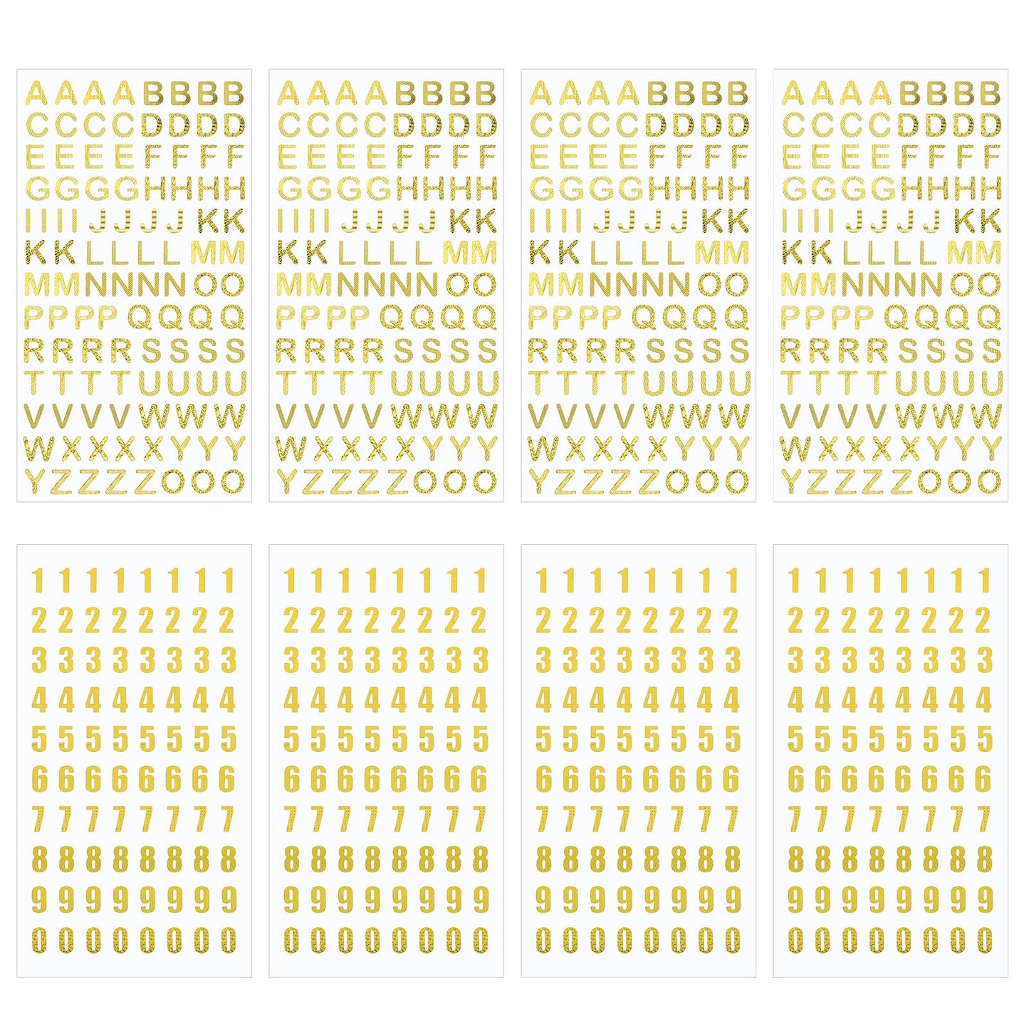 ZEYIYER 8 Sheets Gold Letter Number Stickers Set, Self-Adhesive Small Glitter Alphabet Numbers Stickers, Gold Letters and Numbers for Scrapbooks Graduation Cap Grad DIY Art Craft