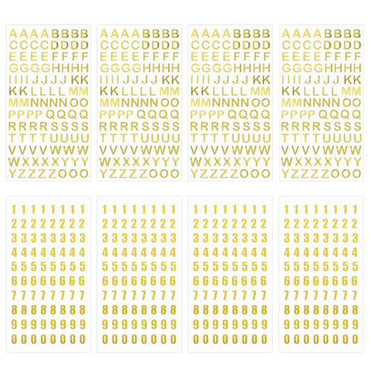 ZEYIYER 8 Sheets Gold Letter Number Stickers Set, Self-Adhesive Small Glitter Alphabet Numbers Stickers, Gold Letters and Numbers for Scrapbooks Graduation Cap Grad DIY Art Craft