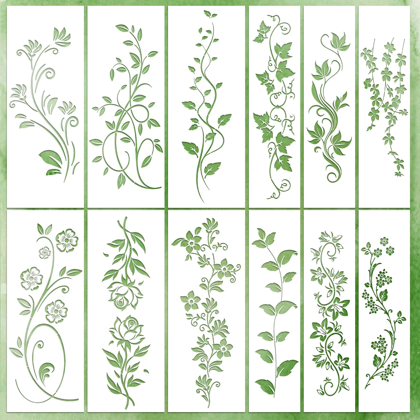 Dplolng 12 Pcs Leaf Vine Stencils,Reusable Leaf Stencil Leaves & Flower Stencils DIY Crafts Drawing Templates Floral Stencil for Painting on Walls,Wood,Canvas,Fabric,Furniture,Home Decor